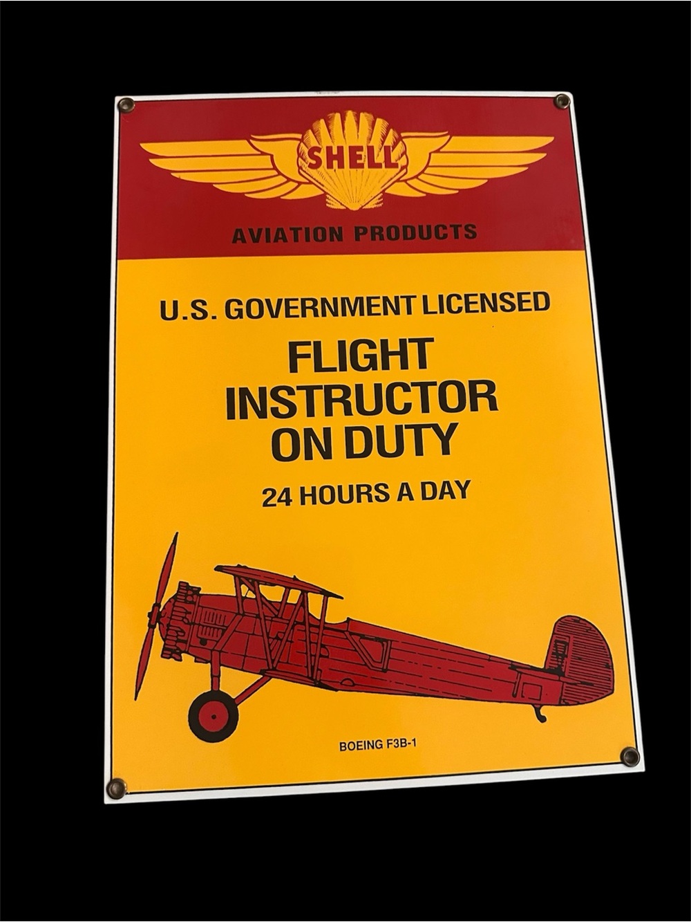 Vintage Ande Rooney Porcelain Sign Shell Aviation Products Instructor On Duty